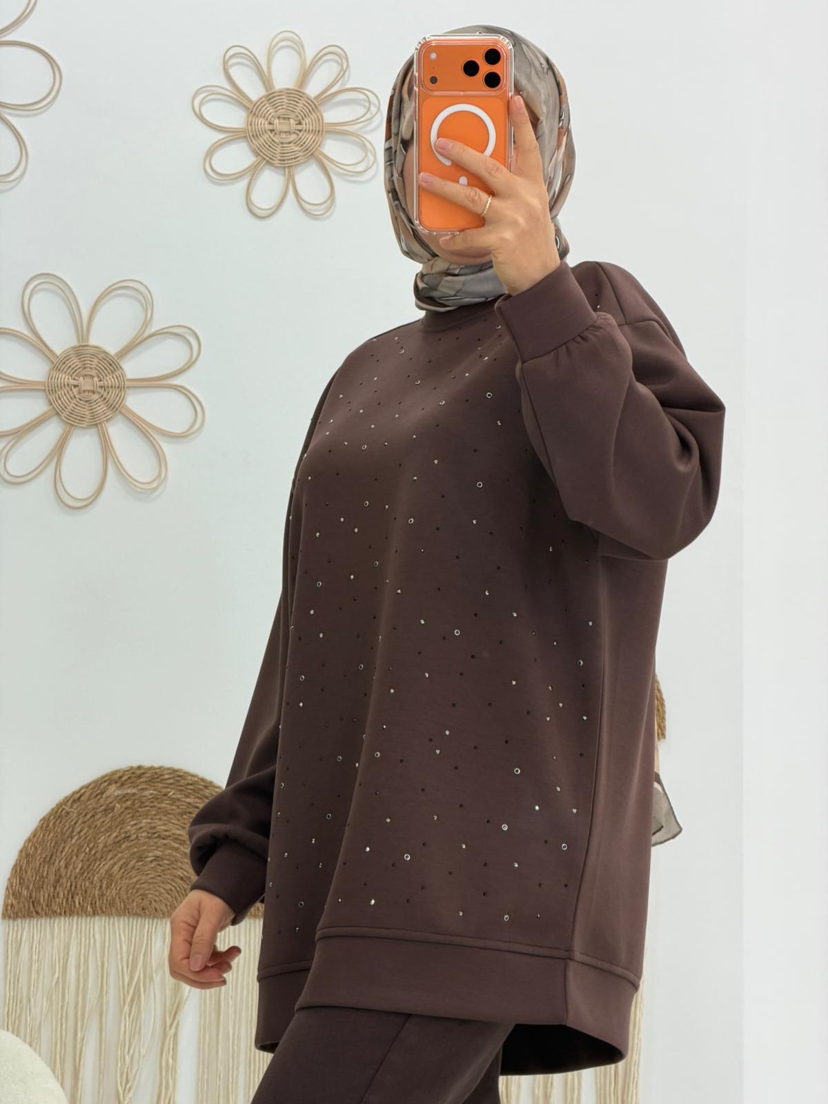 Kahve Taşlı Sweat