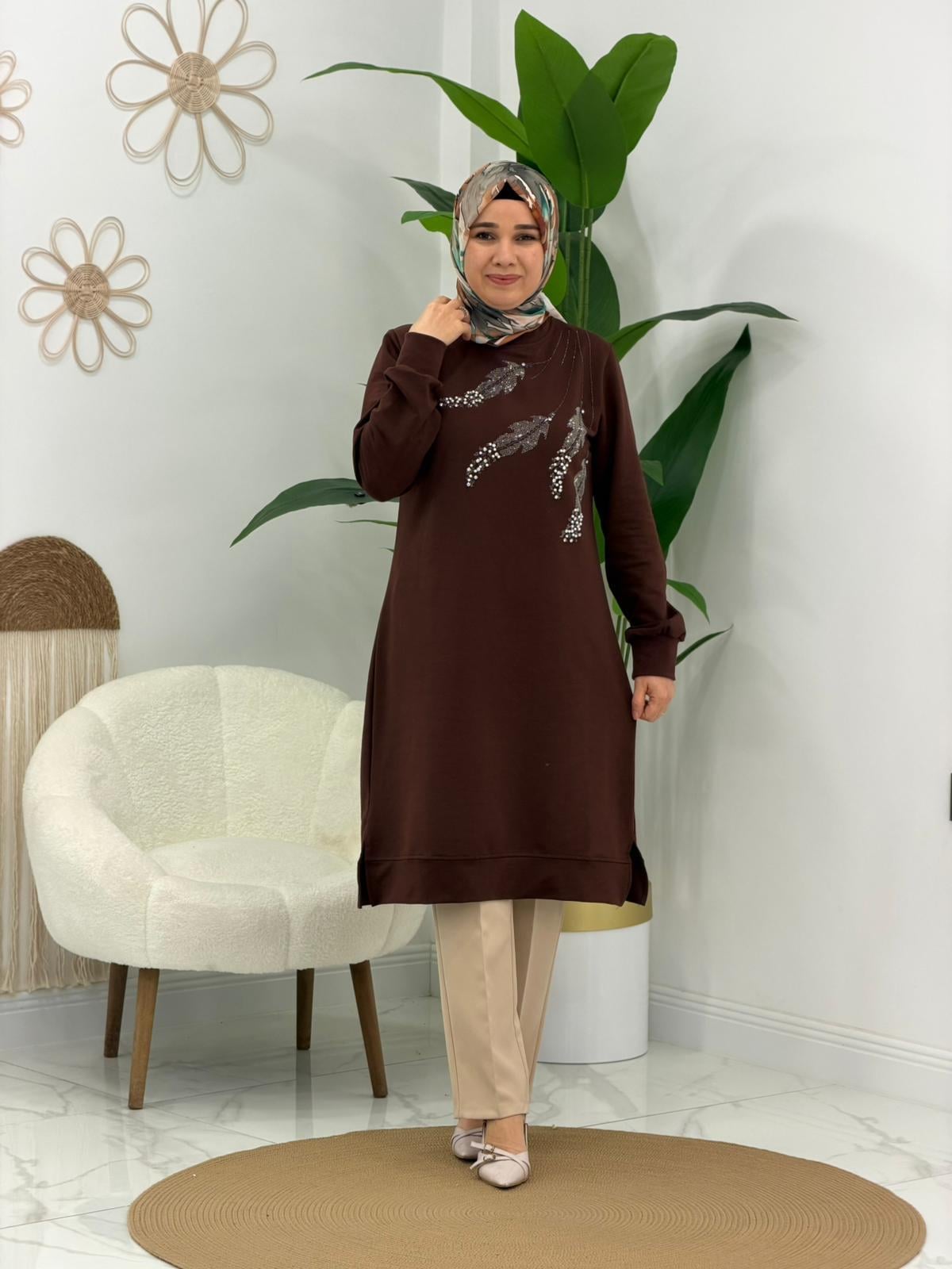 Kahve Taşlı Tunik