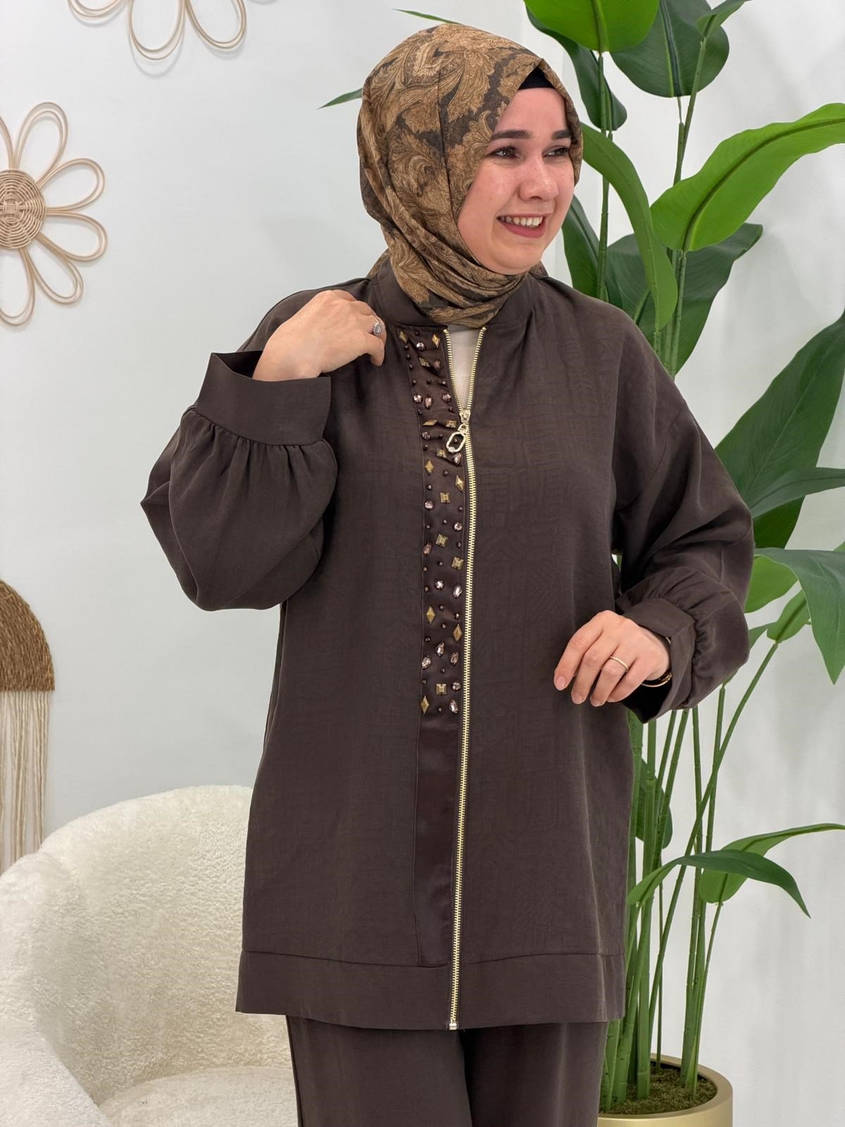 Kahverengi Linda Keten Takım
