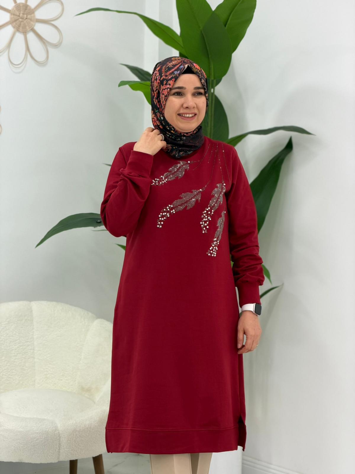 Kahverengi Taşlı Tunik