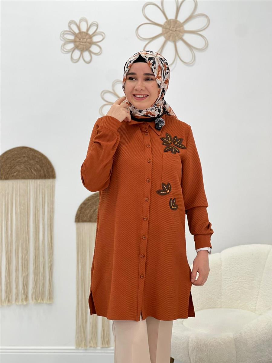 Kiremit Çiçek Desen Tunik