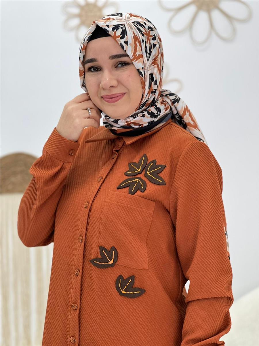 Kiremit Çiçek Desen Tunik