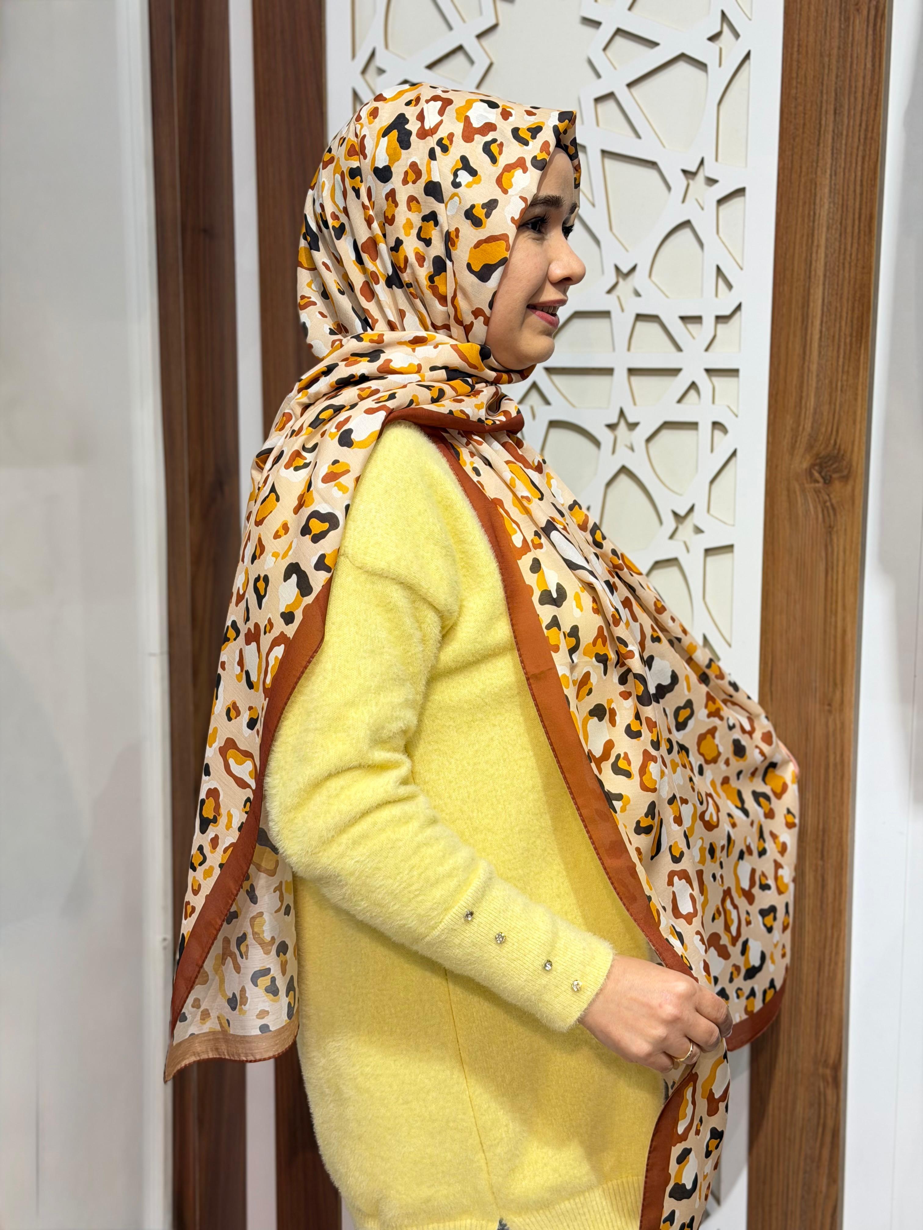 Kiremit Leopar Desenli Şal