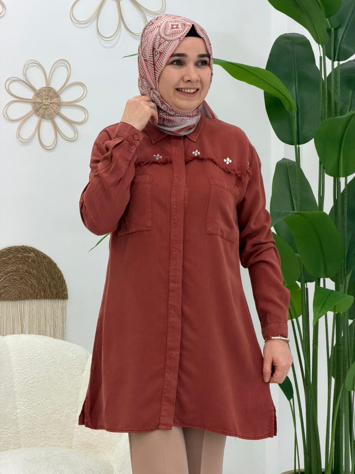 Kiremit Roma Taşlı Tunik