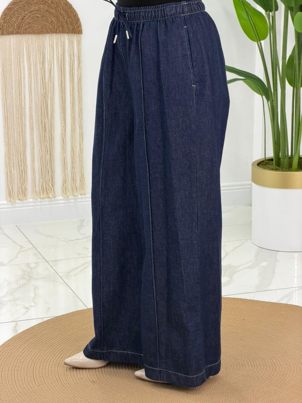 Koyu Kot Bol Paça Pantalon