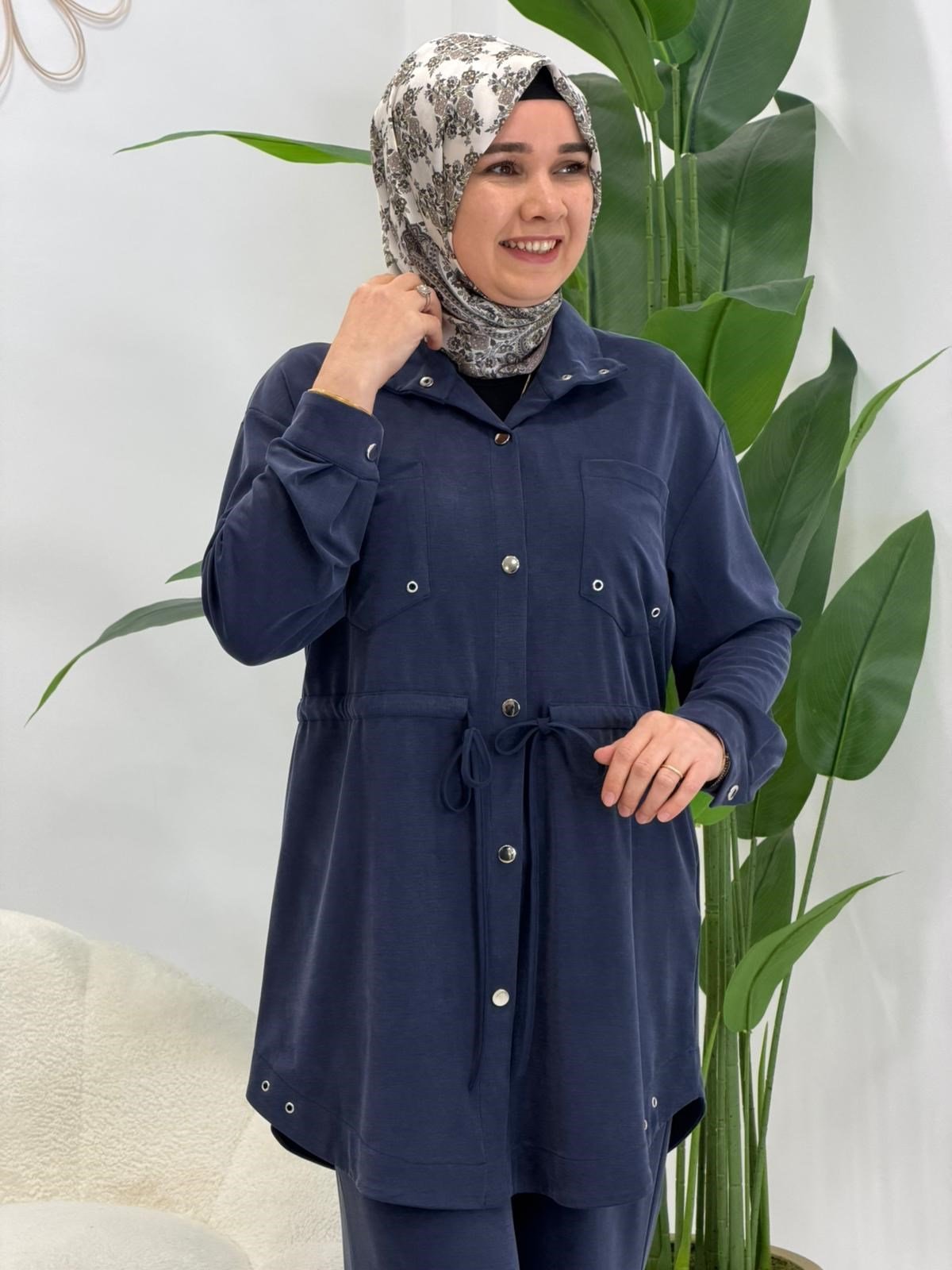 Lacivert Alaçatı Pantolonlu Takım