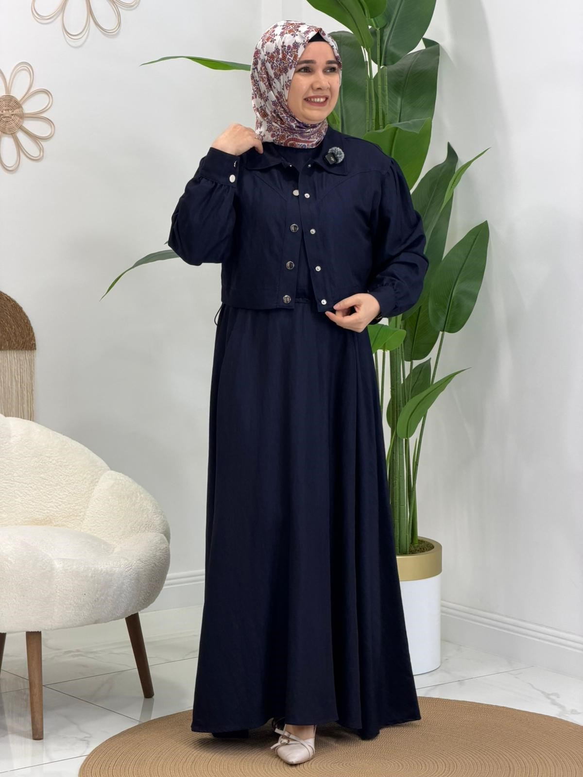 Lacivert Denim Ceketli Elbise