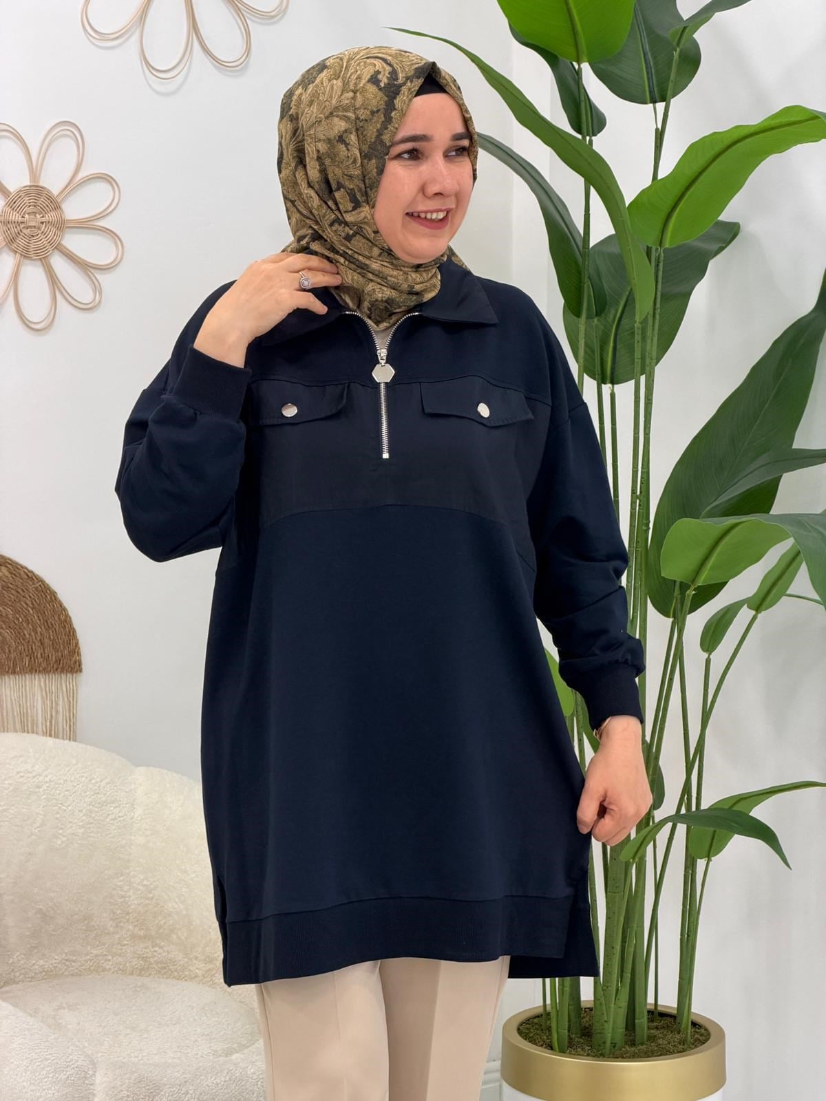 Lacivert Girne Tunik