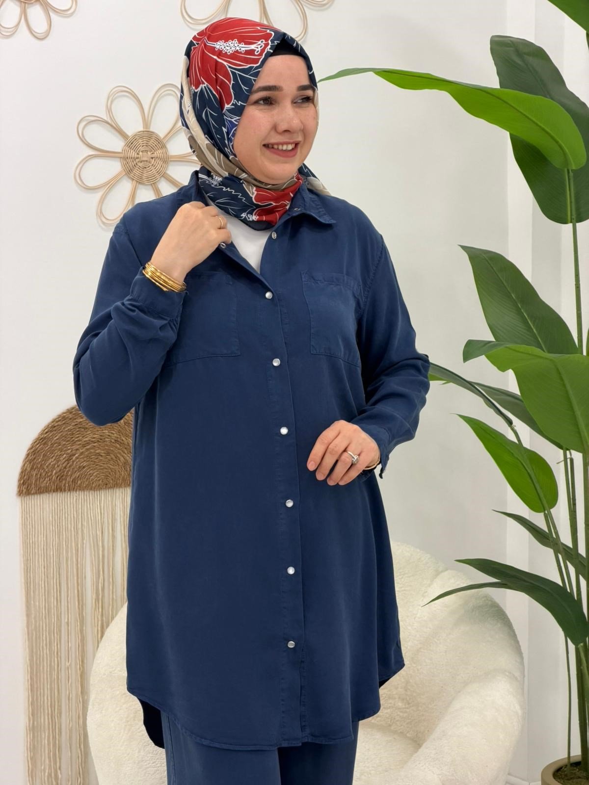 Lacivert Lilyum Pantalonlu Takım
