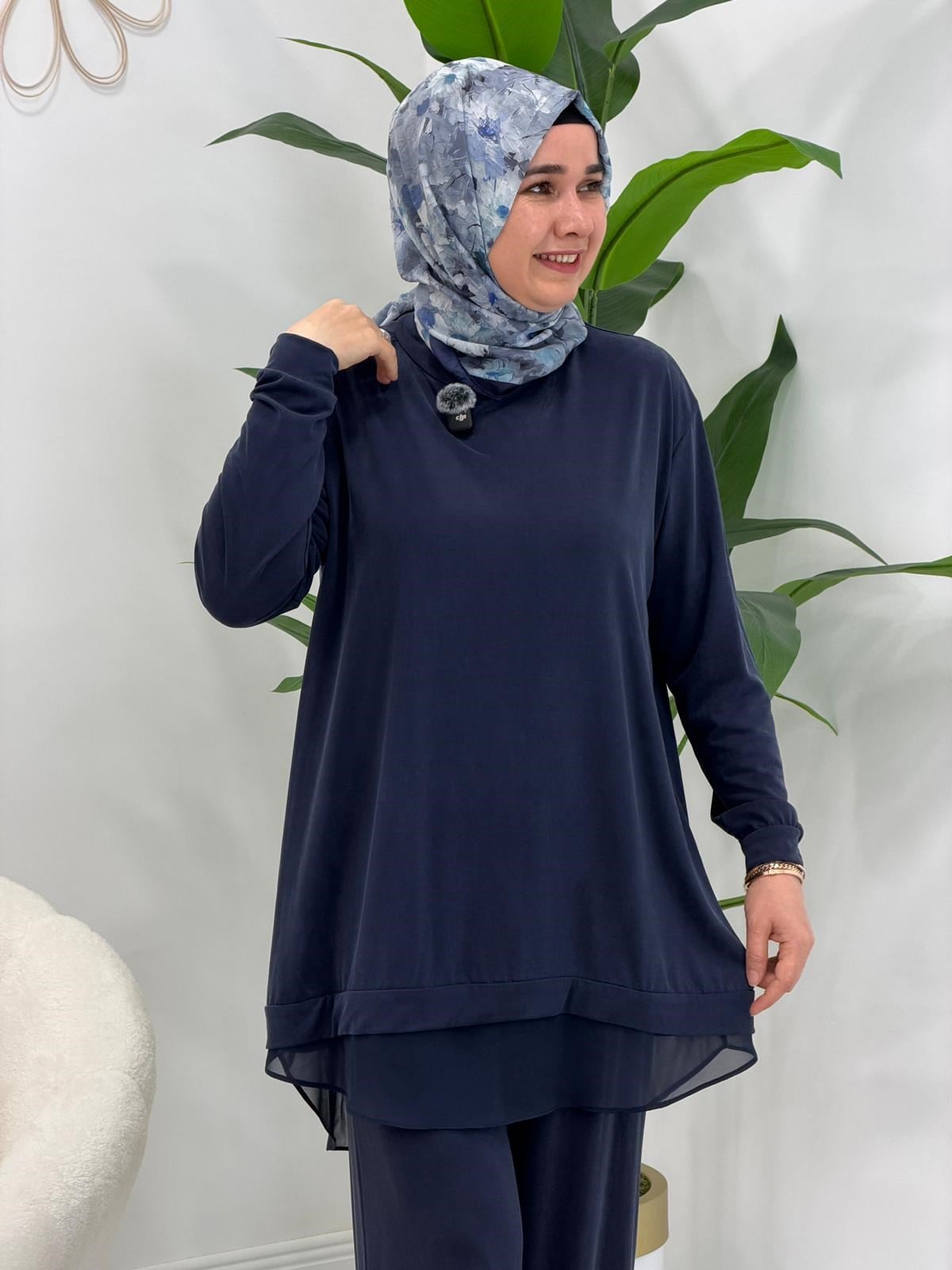 Lacivert Modal Pantolonlu Takım