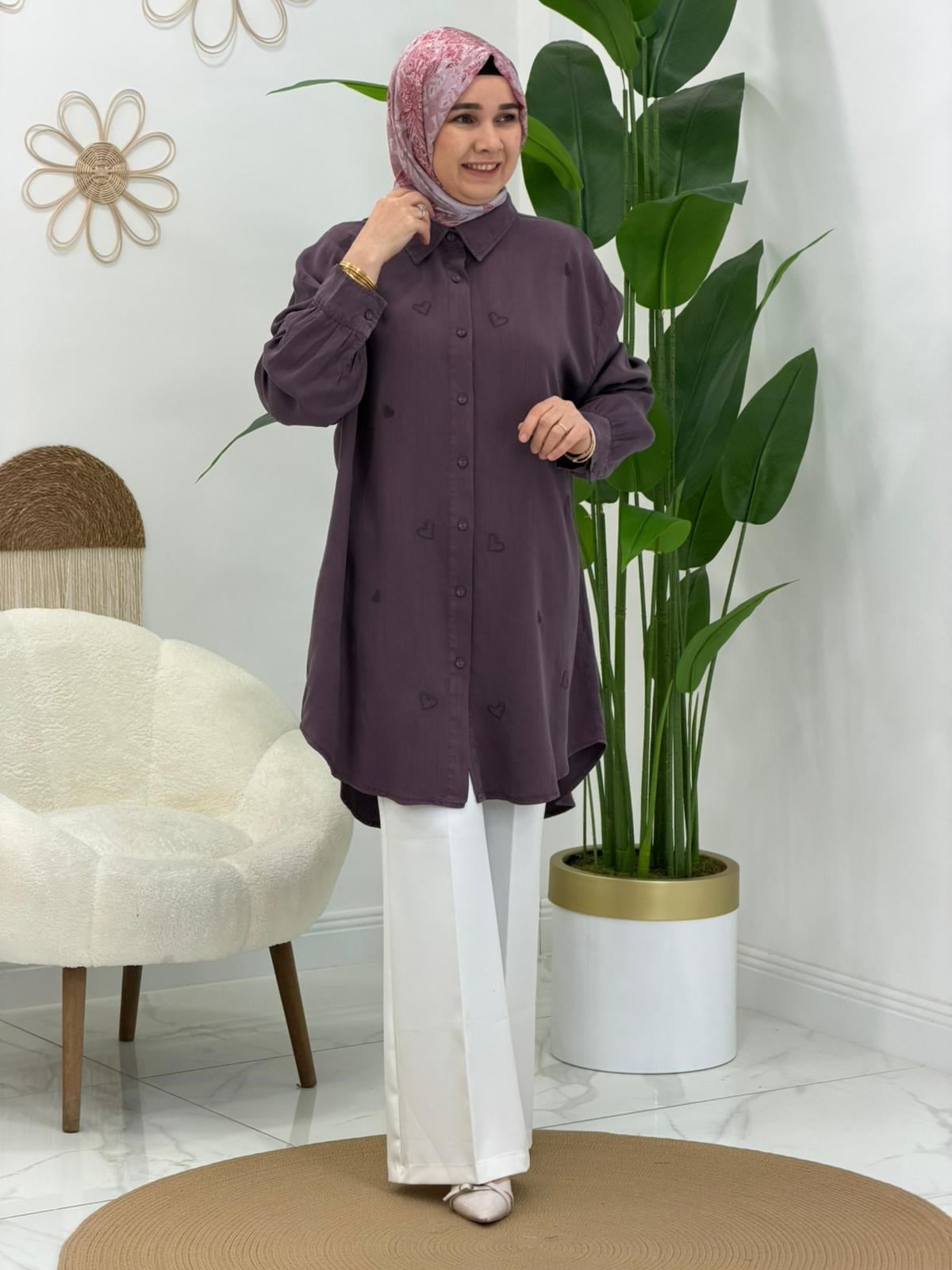 Lila Kalp Desenli Tunik