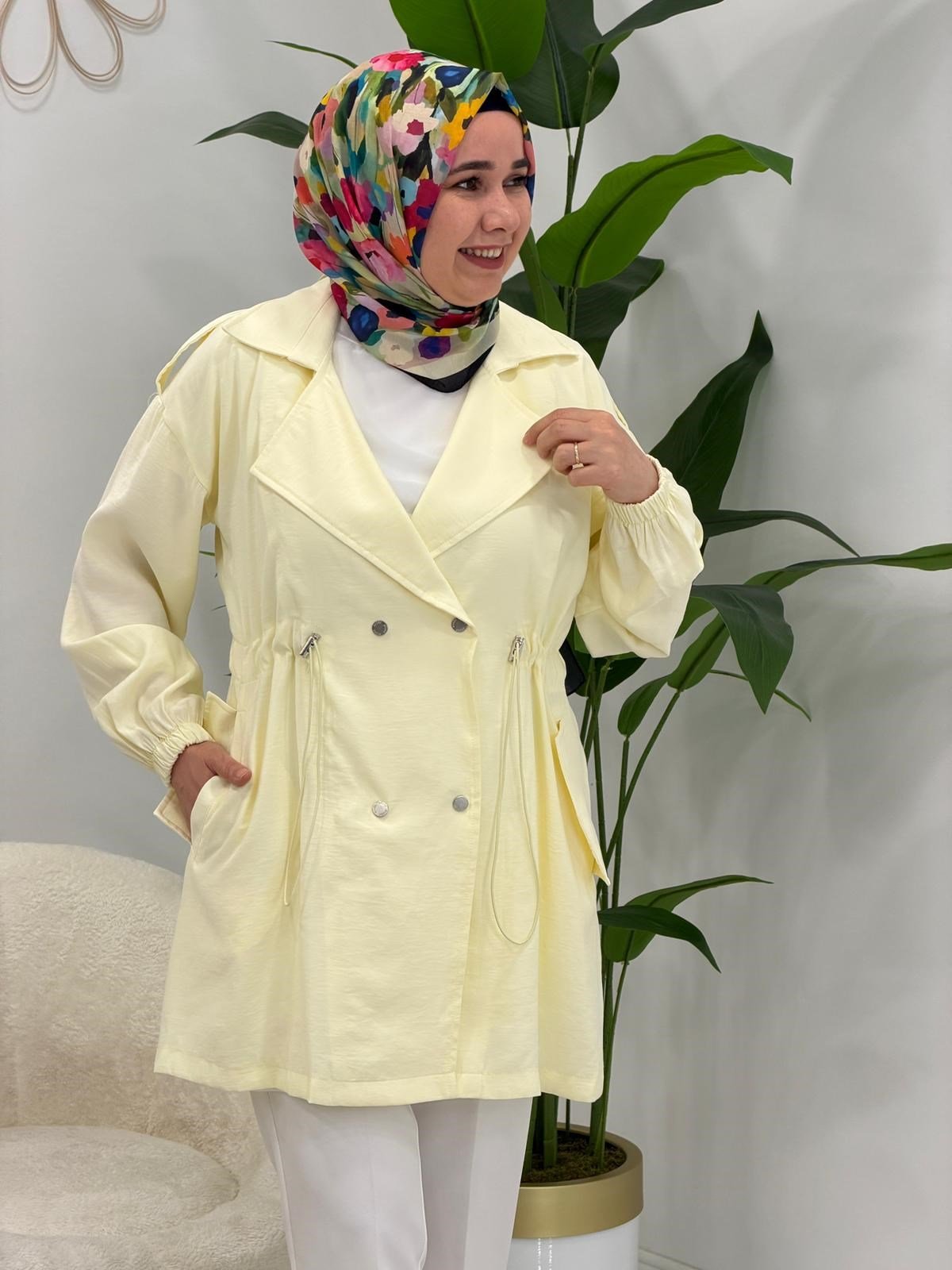Limon Sarısı Lavinya Çıttçıtlı Ceket