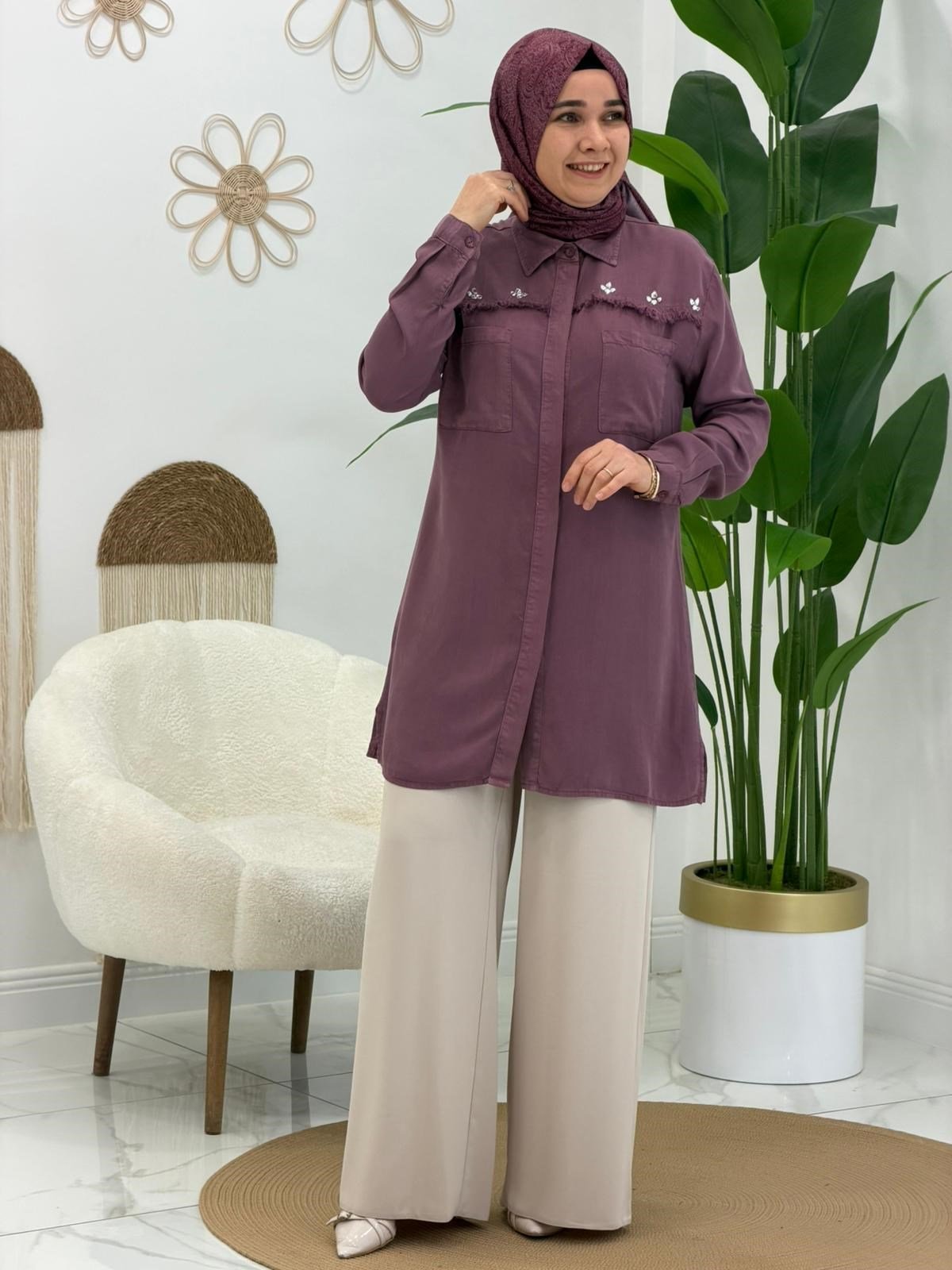 Mor Roma Taşlı Tunik