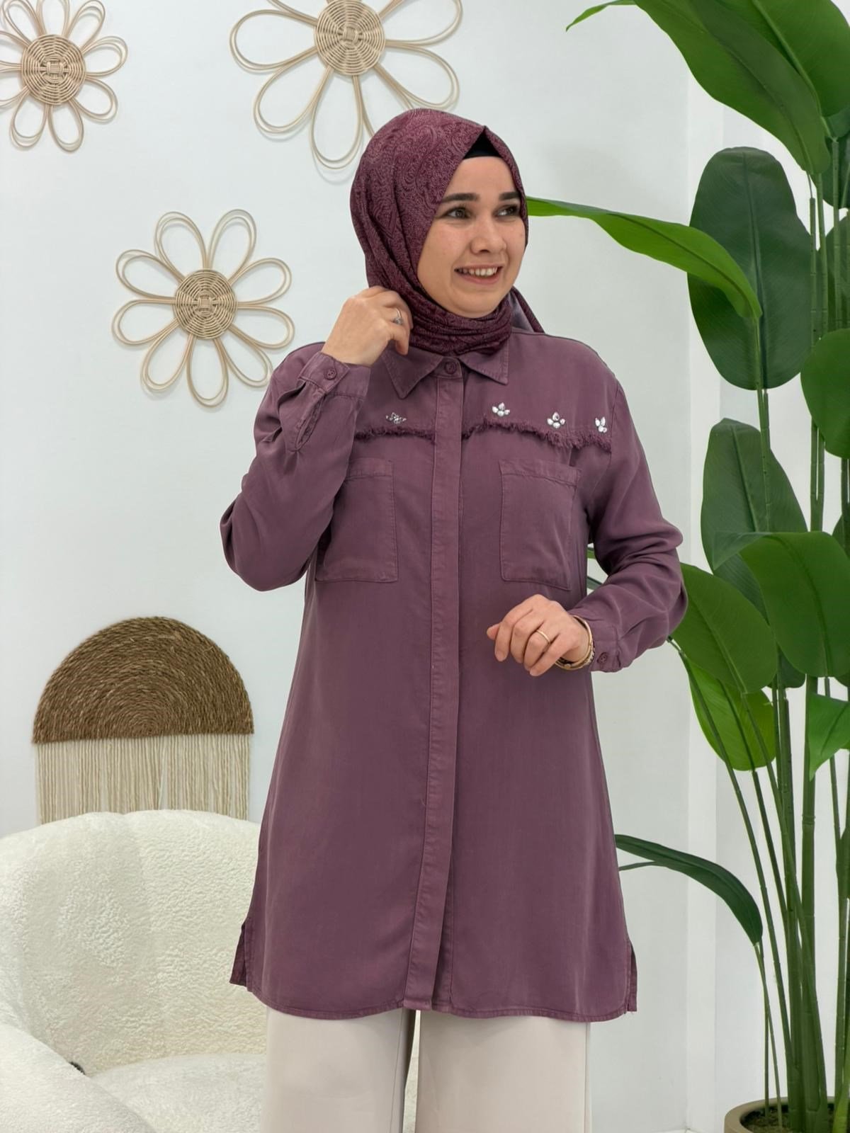 Mor Roma Taşlı Tunik