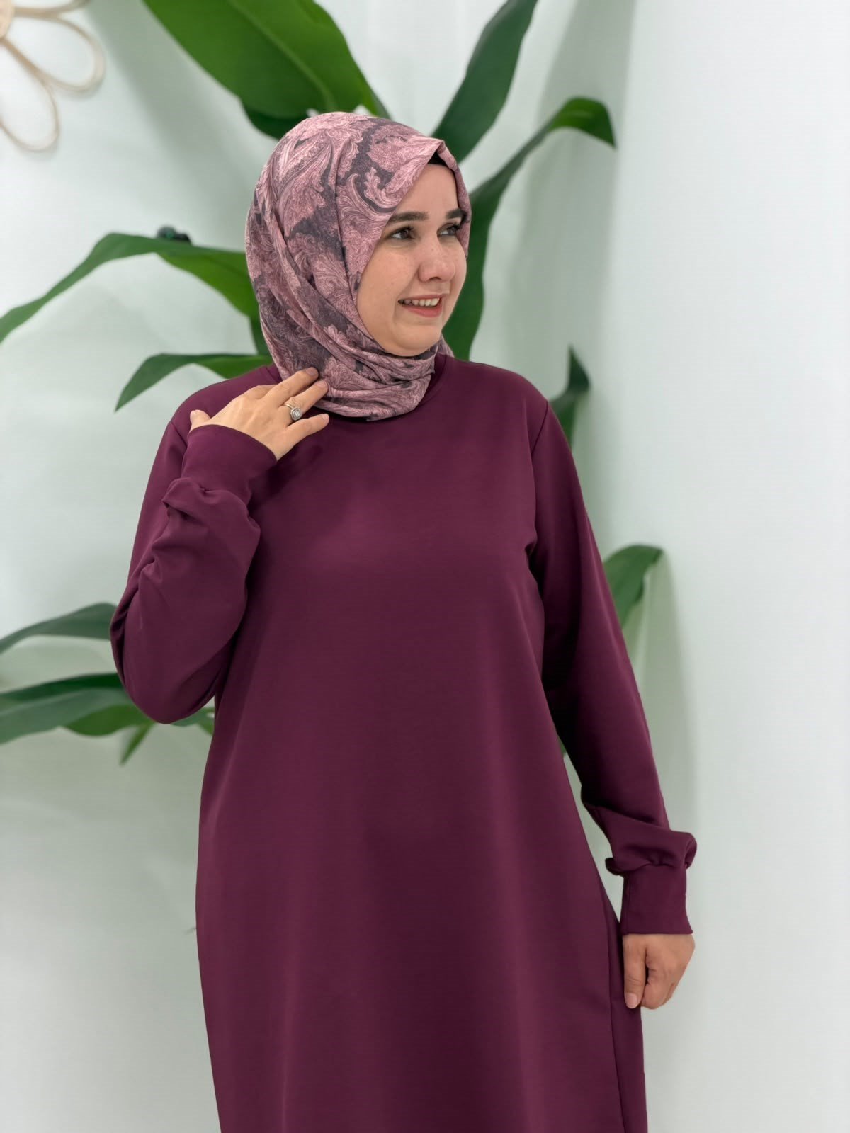 Mürdüm İki İplik Uzun Sweatshirt