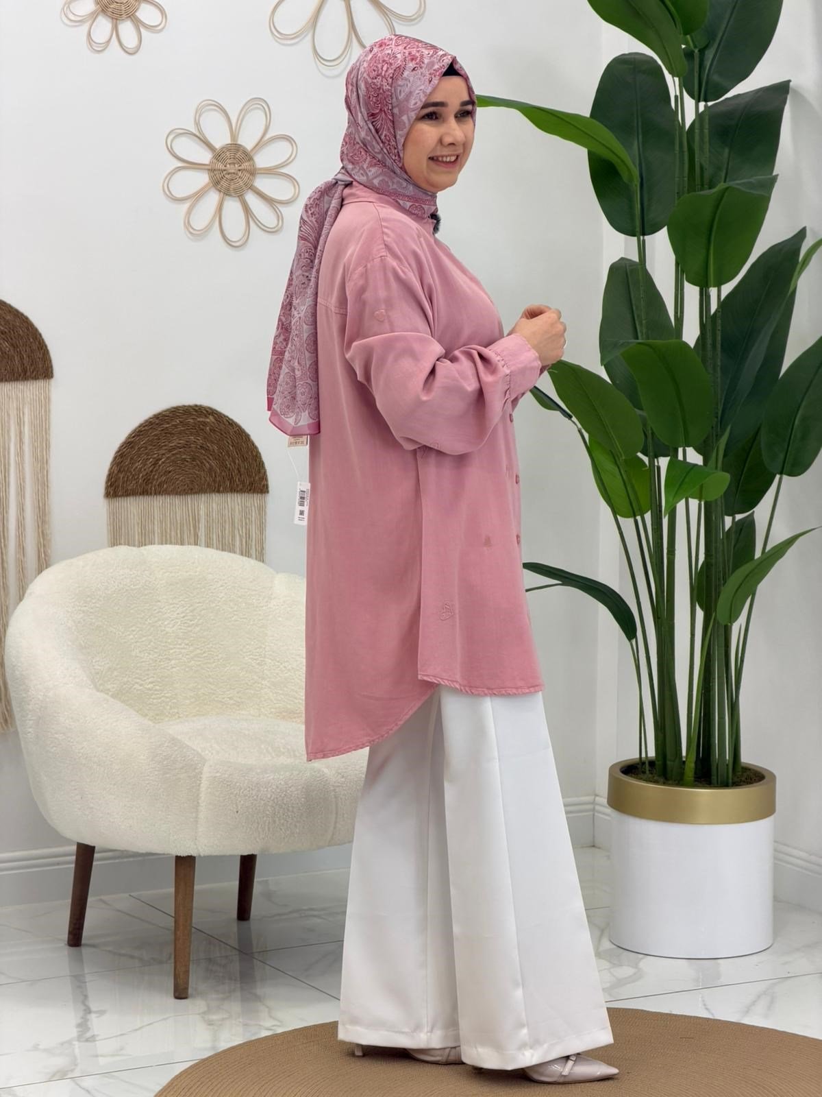 Pembe Kalp Desenli Tunik
