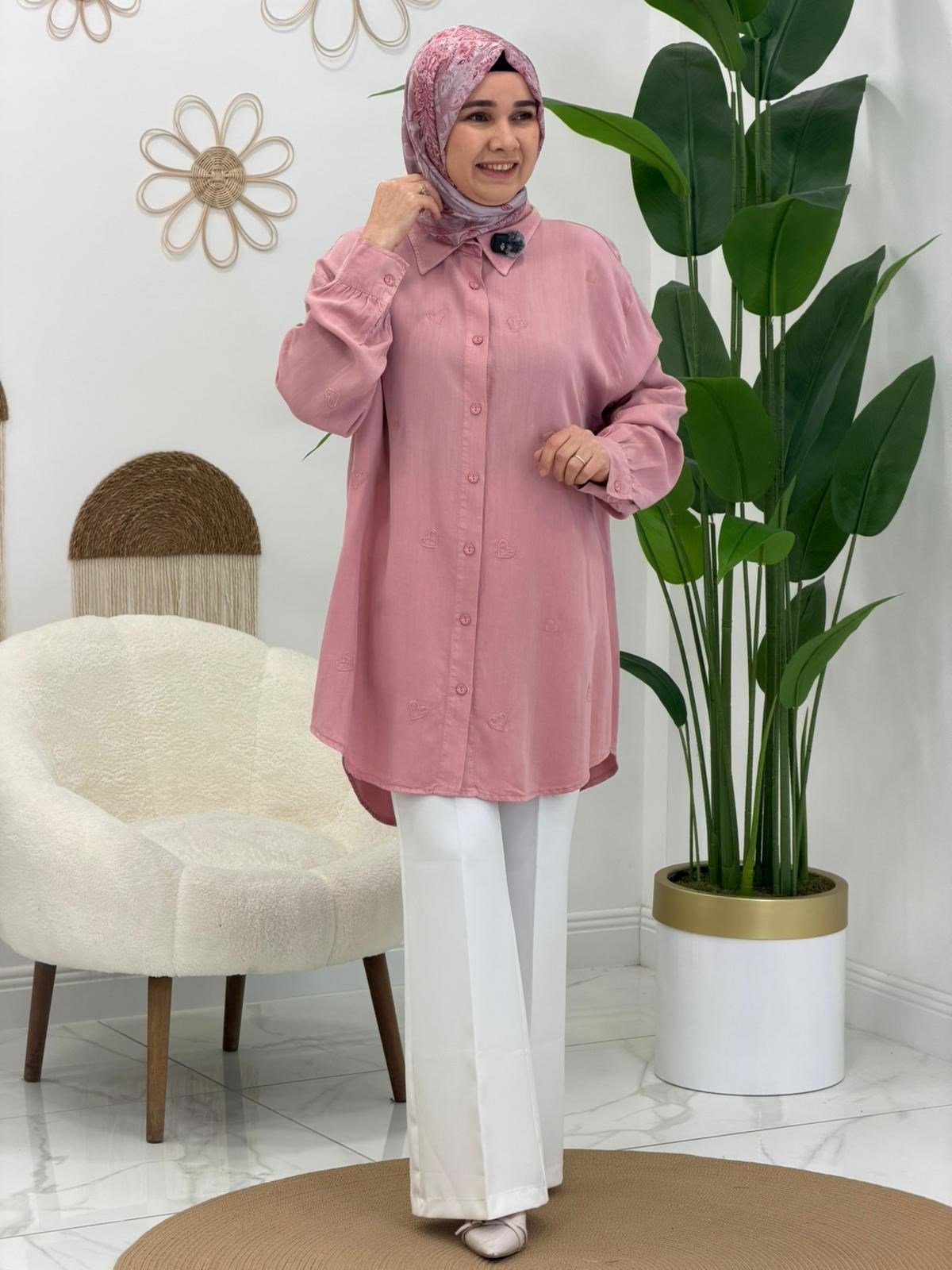 Pembe Kalp Desenli Tunik
