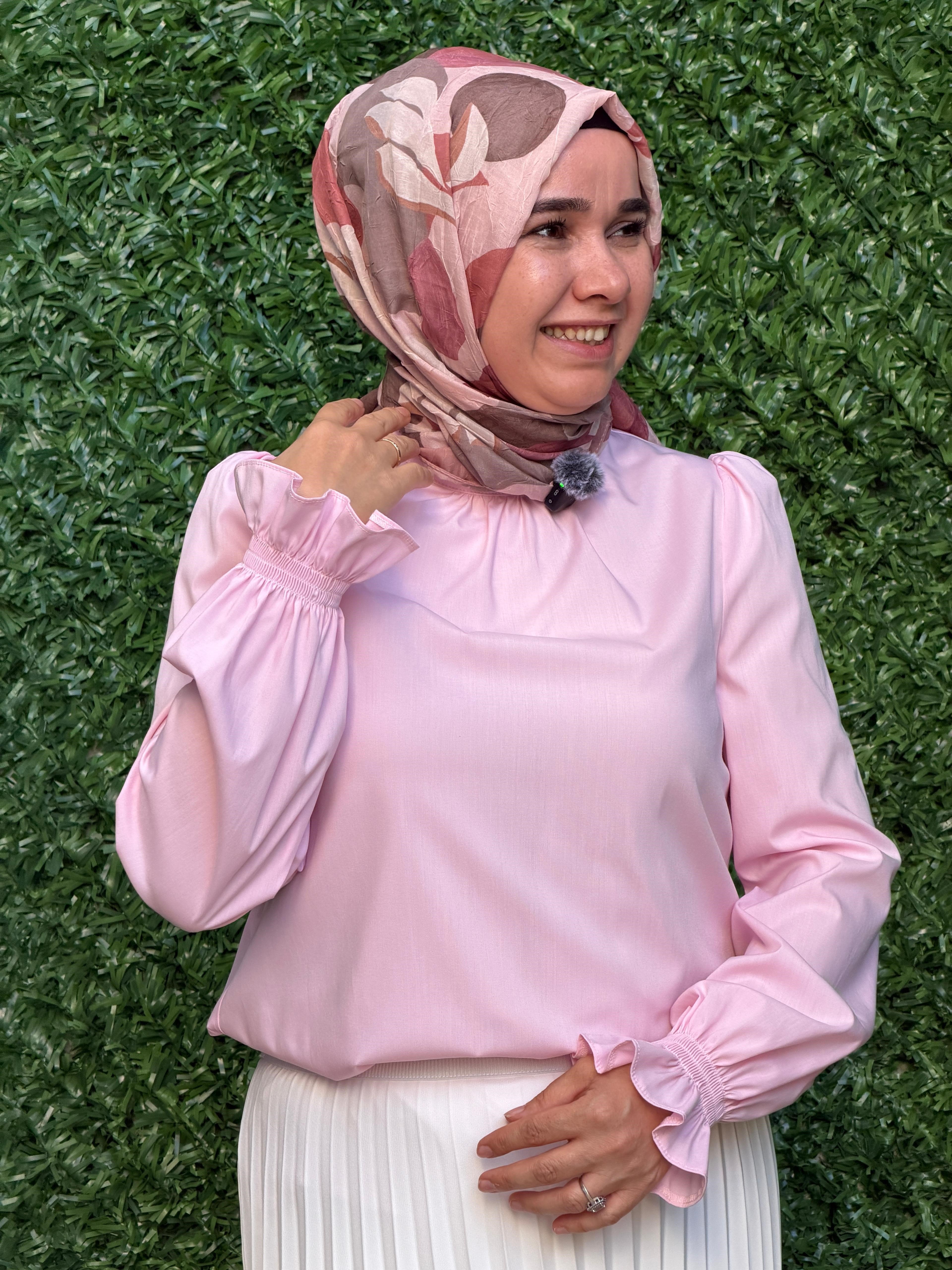 Pembe Kol Ucu Gipeli Hakim Yaka Bluz