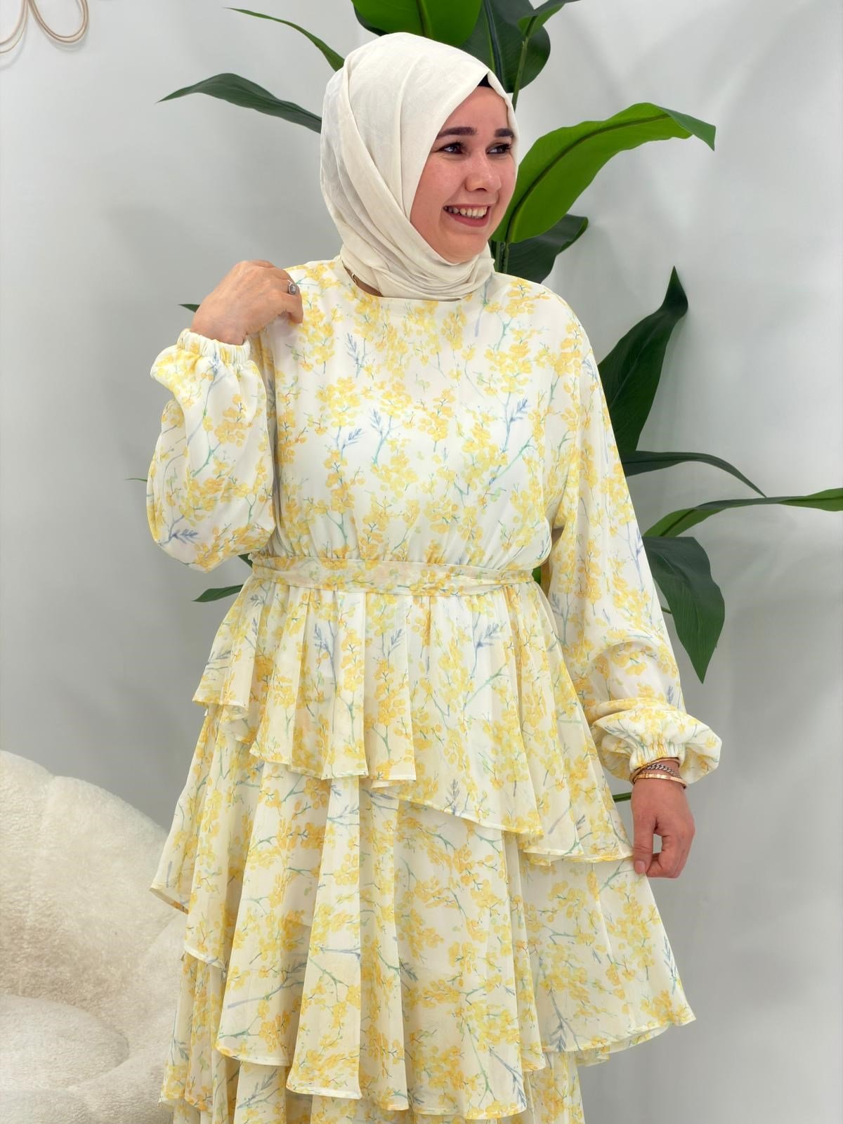 Sarı Çiçekli Elbise