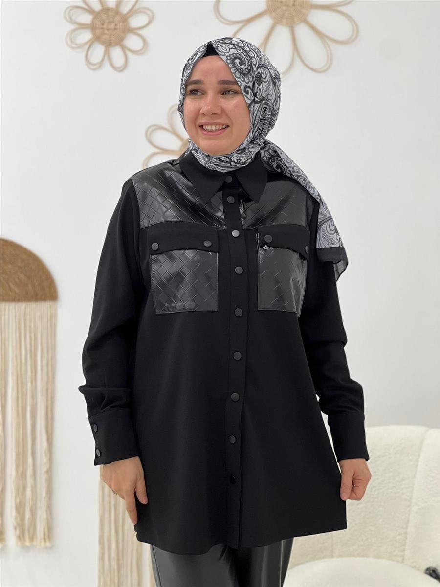 Siyah Deri Detay Tunik