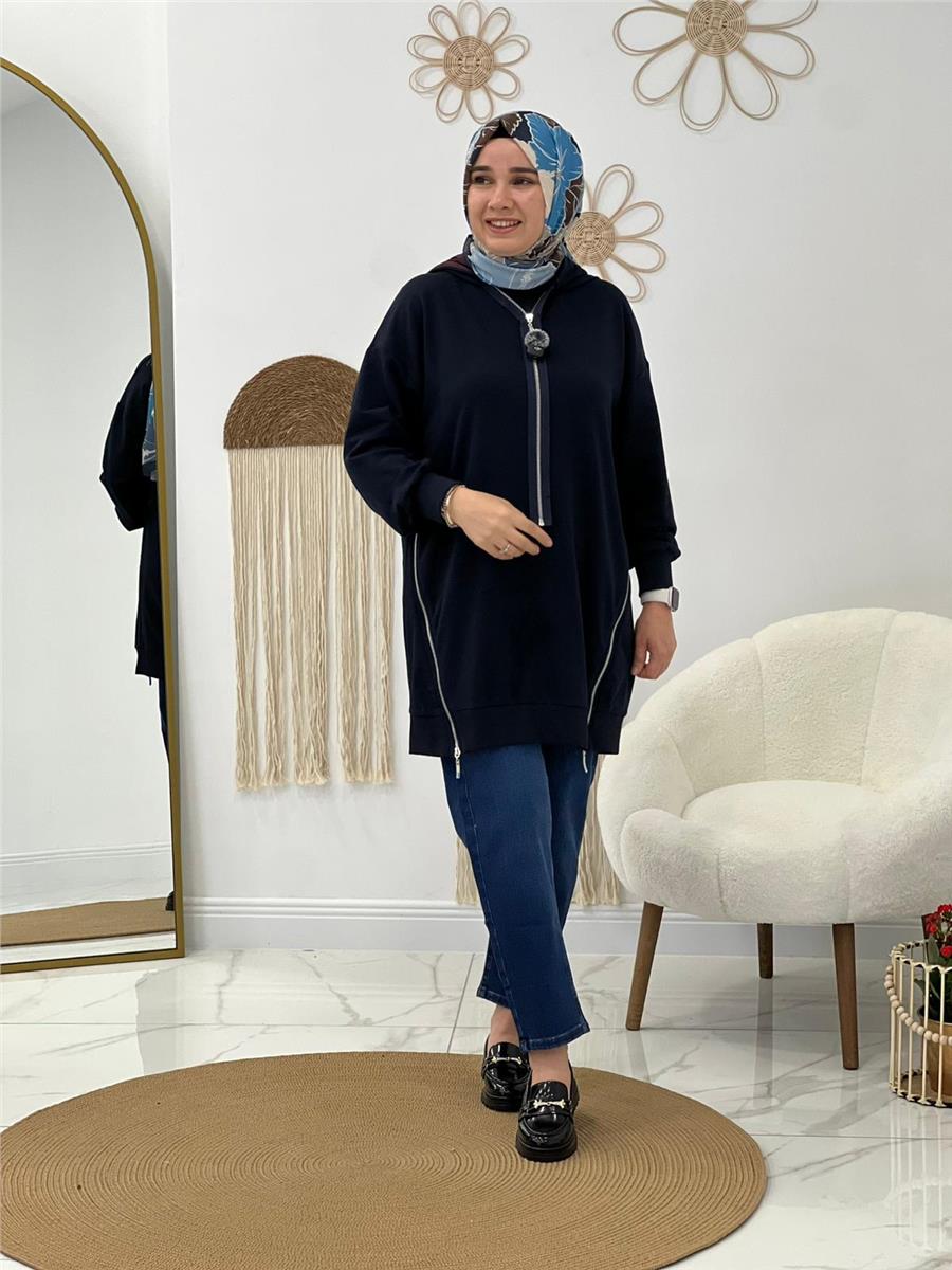 Siyah Fermuarlı Sweat