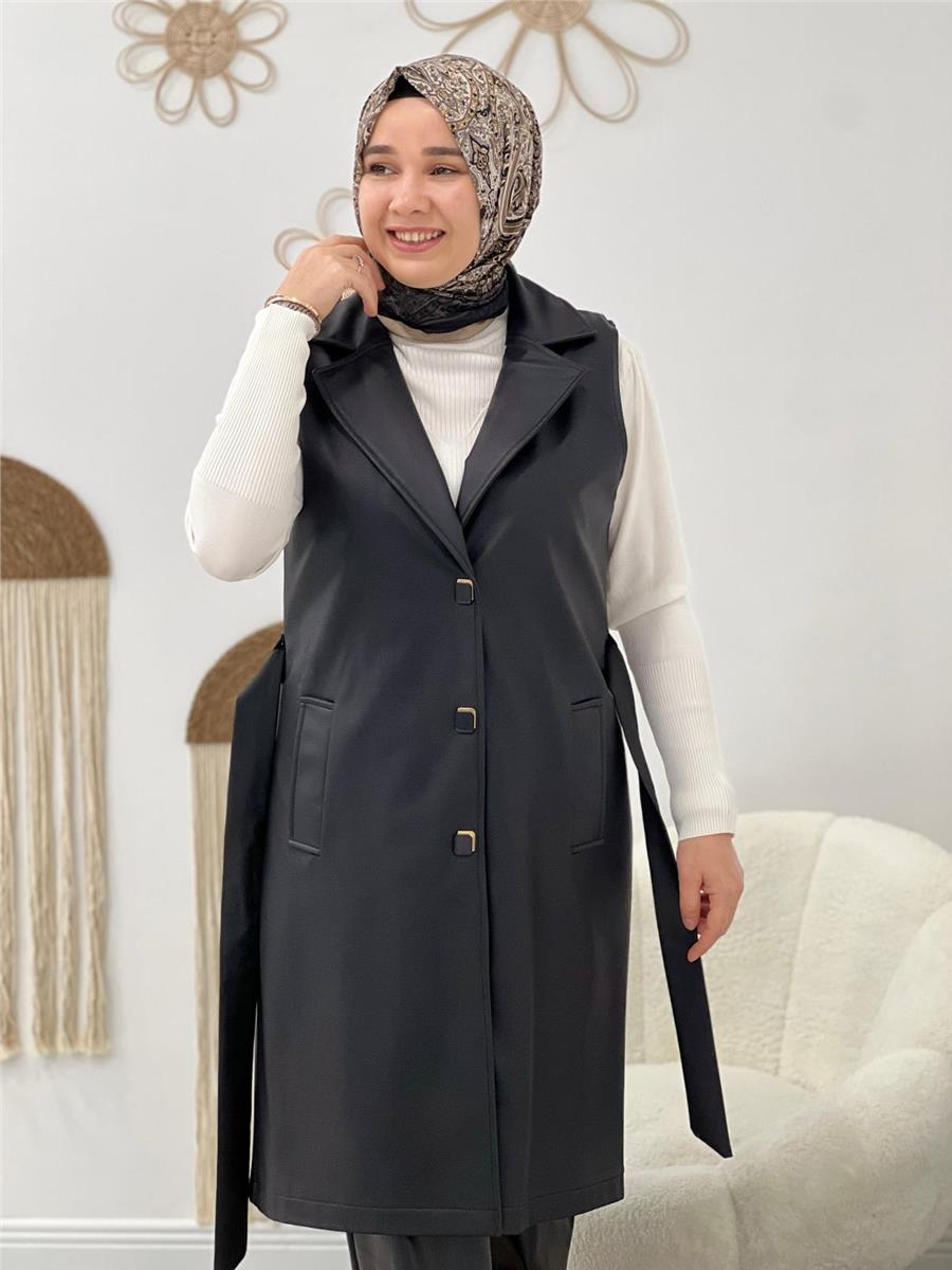 Siyah Kemerli Deri Yelek