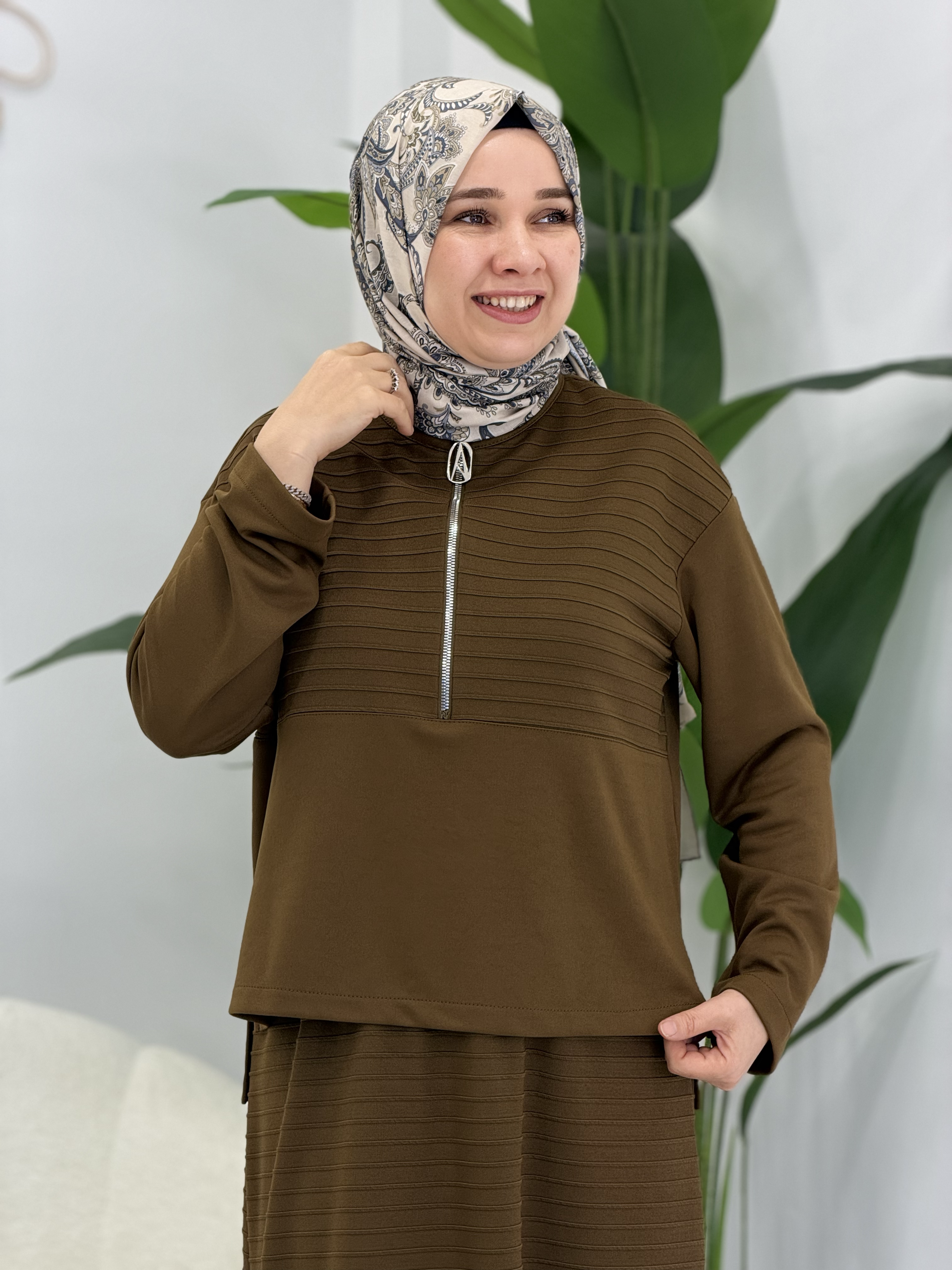 Yağ Yeşili Örme Triko Takım