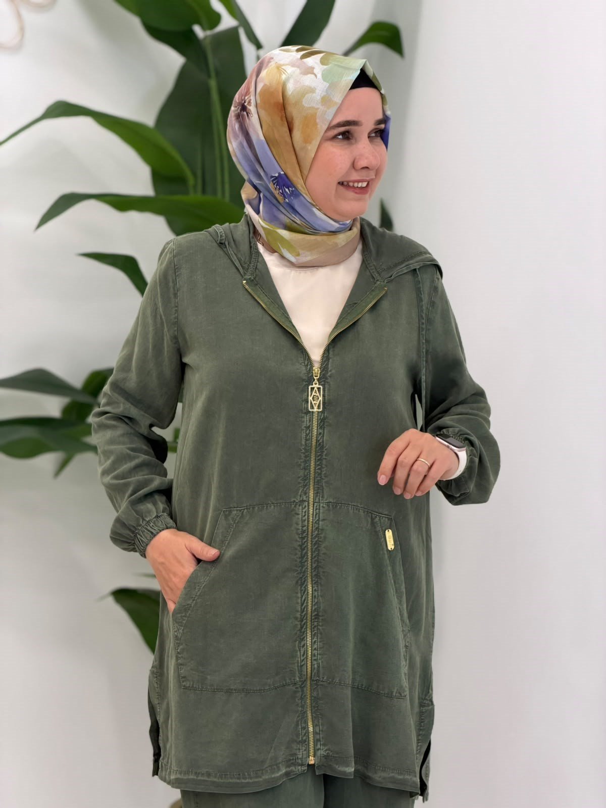 Yeşil Bol Paça Cepli İkili Takım