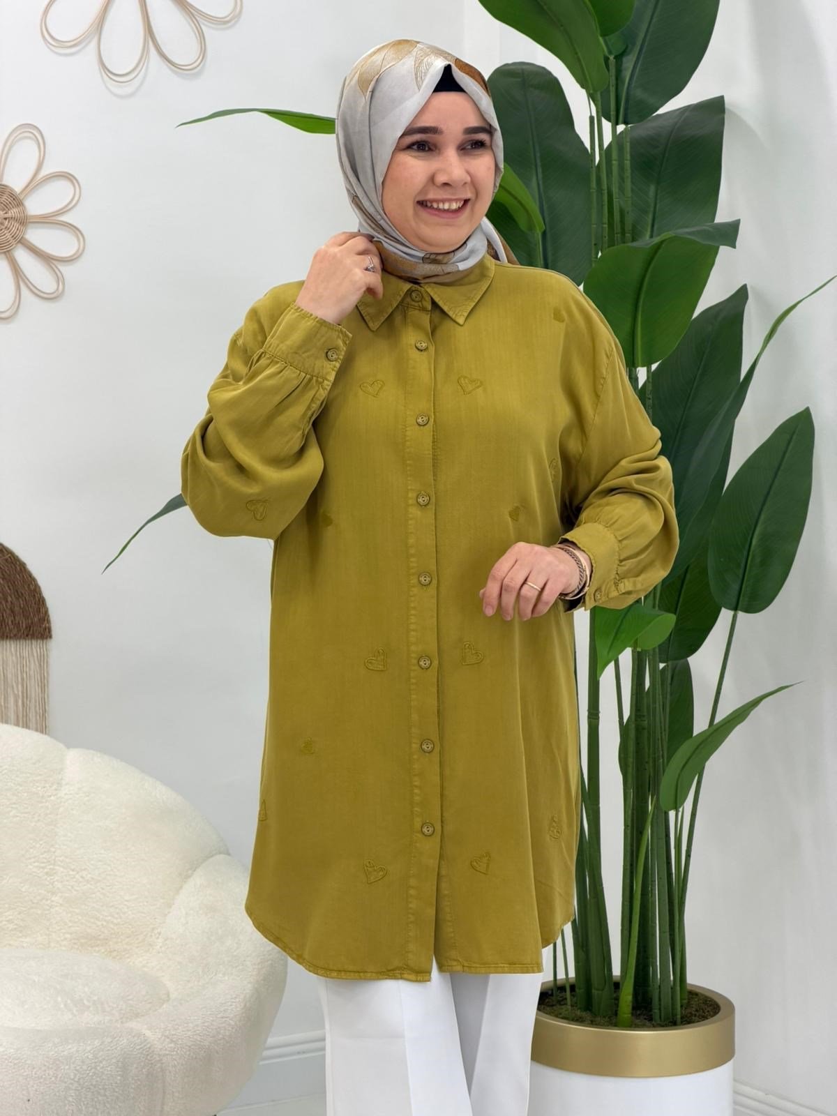Yeşil Kalp Desen Tunik
