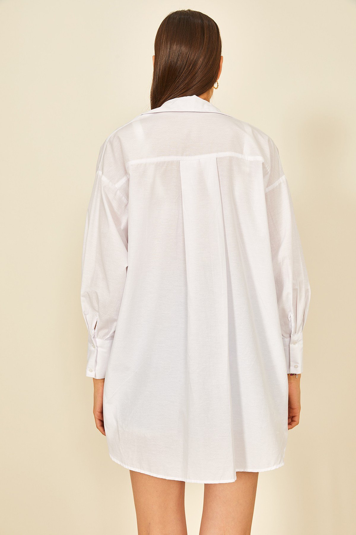 Beyaz Poplin Oversize Kadın Gömlek
