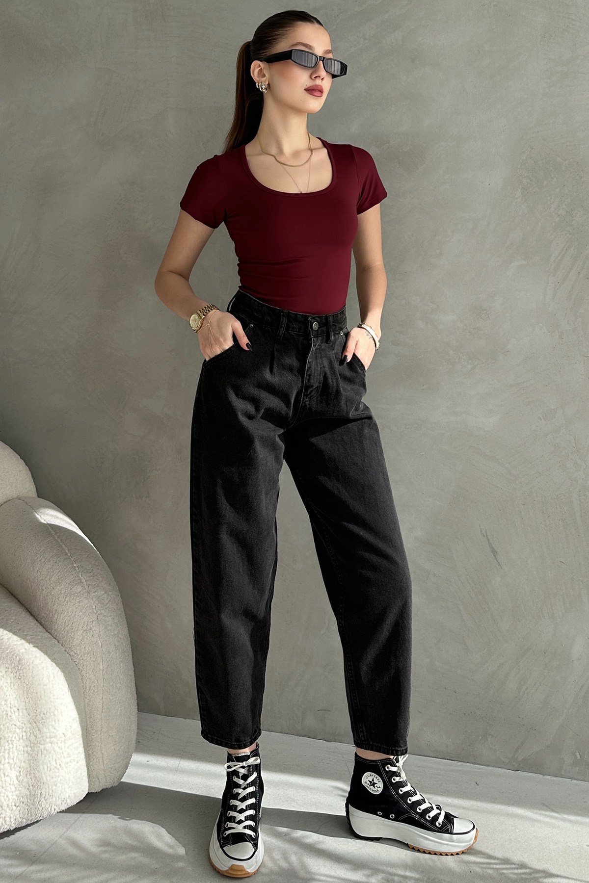 Bordo Dalgıç Kumaş Body