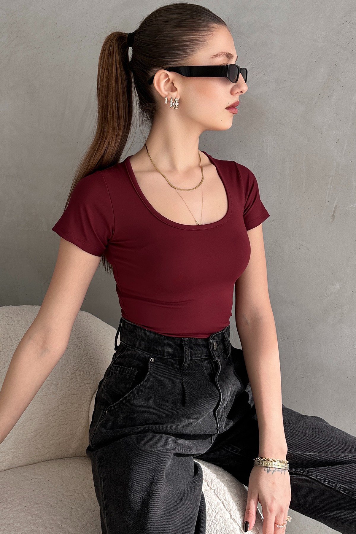 Bordo Dalgıç Kumaş Body