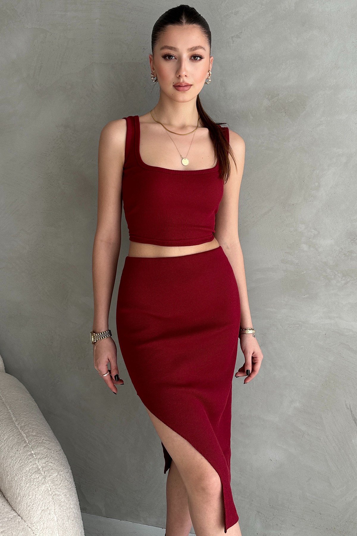 Camel Kaşkorse Crop Etek Takım
