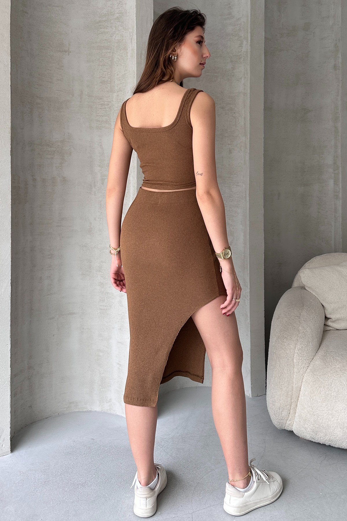 Camel Kaşkorse Crop Etek Takım