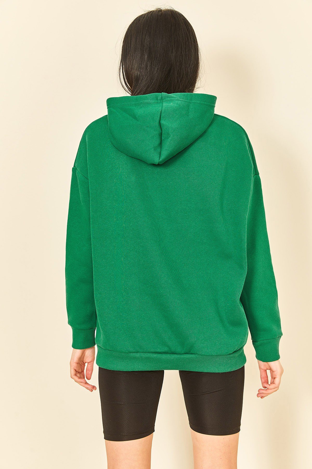 Çimen Yeşili Üç İplik Kanguru Cep Kadın Sweatshirt