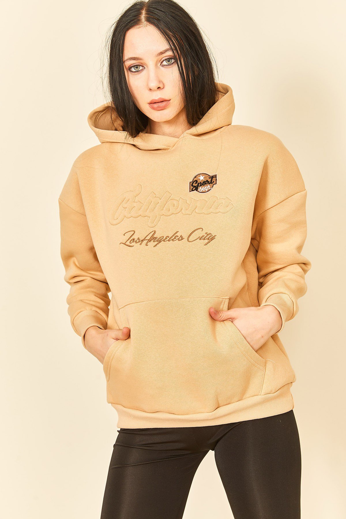 Çimen Yeşili Üç İplik Kanguru Cep Kadın Sweatshirt