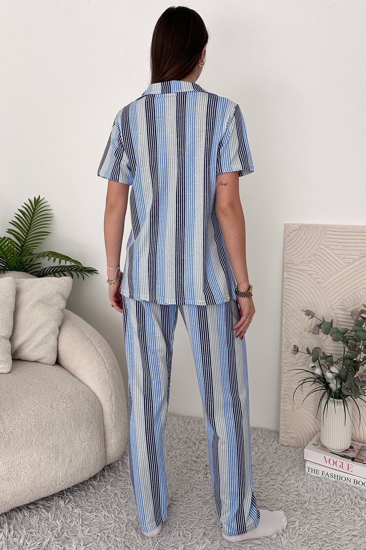 Gri Pamuklu Kadın Pijama Takımı