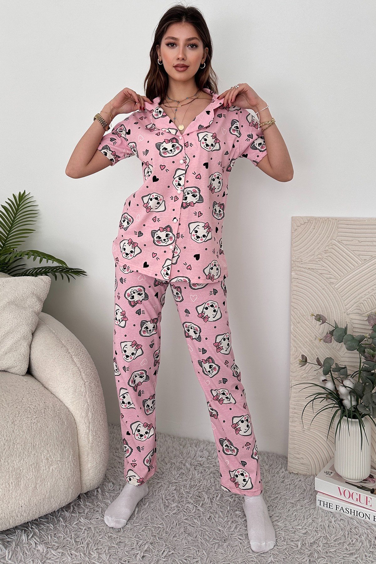 Gri Pamuklu Kadın Pijama Takımı