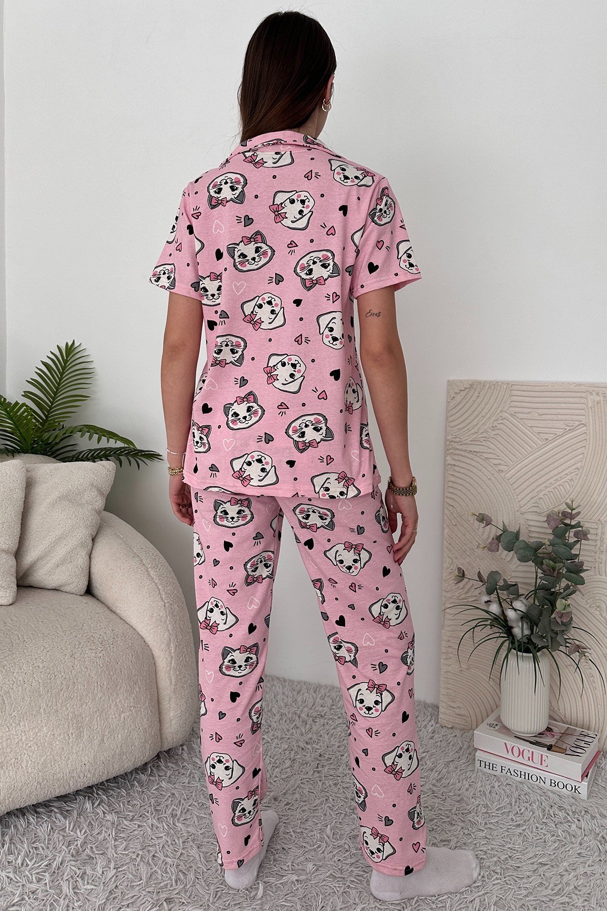 Gri Pamuklu Kadın Pijama Takımı