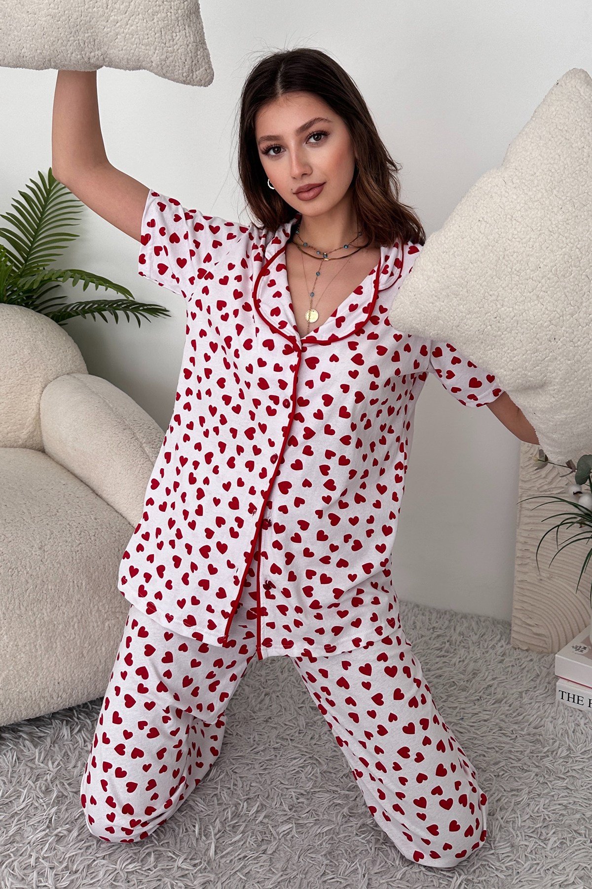 Gri Pamuklu Kadın Pijama Takımı