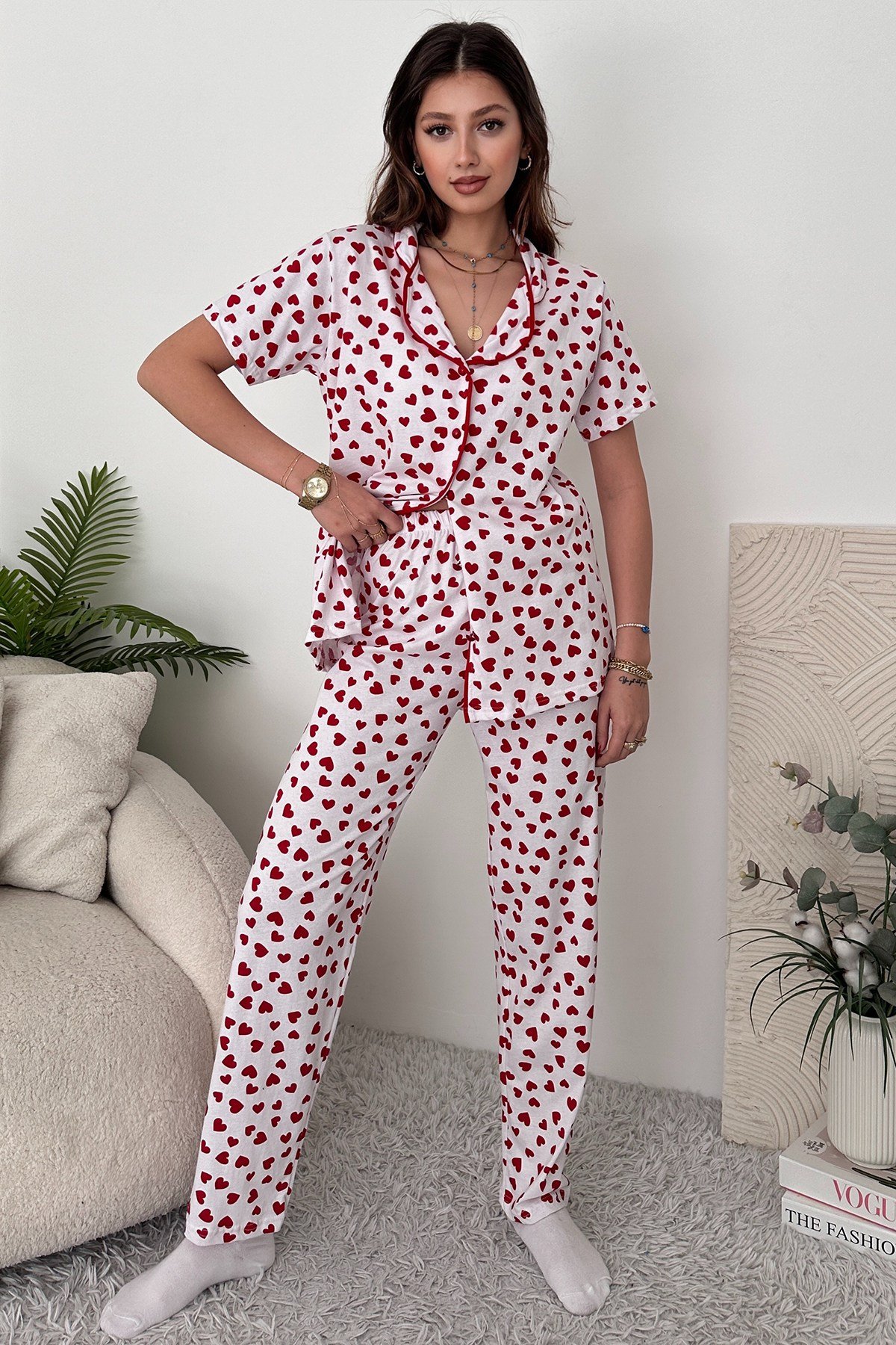 Gri Pamuklu Kadın Pijama Takımı