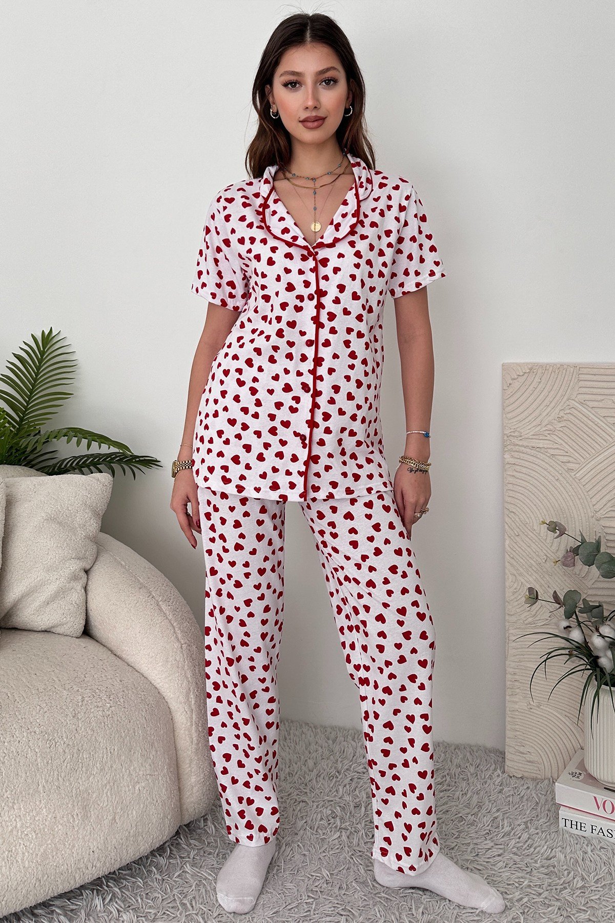 Gri Pamuklu Kadın Pijama Takımı
