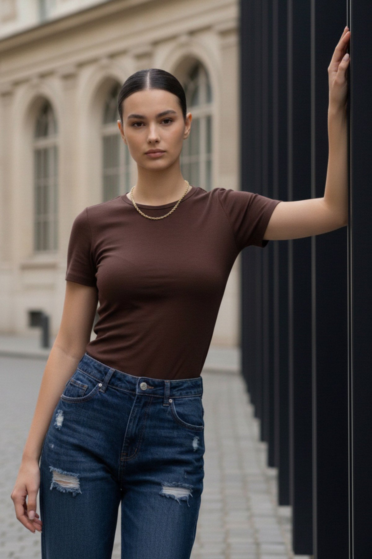 Kadın Bisiklet Yaka Kısa Kollu Basic Buzzy Body