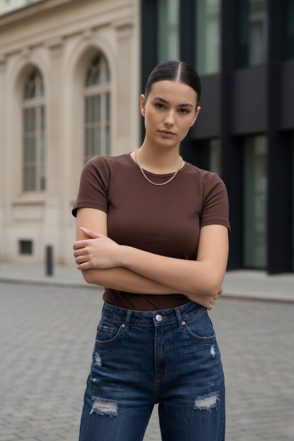 Kadın Bisiklet Yaka Kısa Kollu Basic Buzzy Body