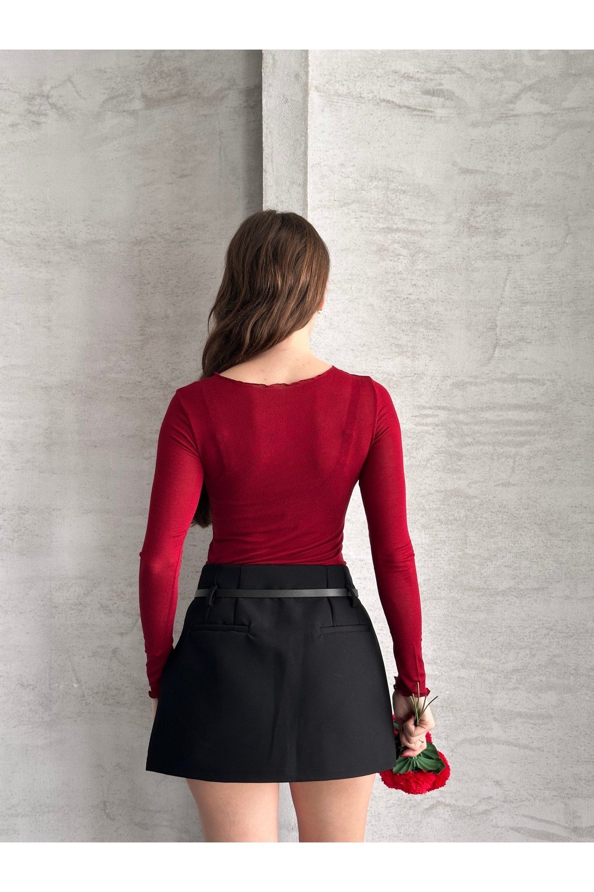 Kadın Bisiklet Yaka Transparan Bluz
