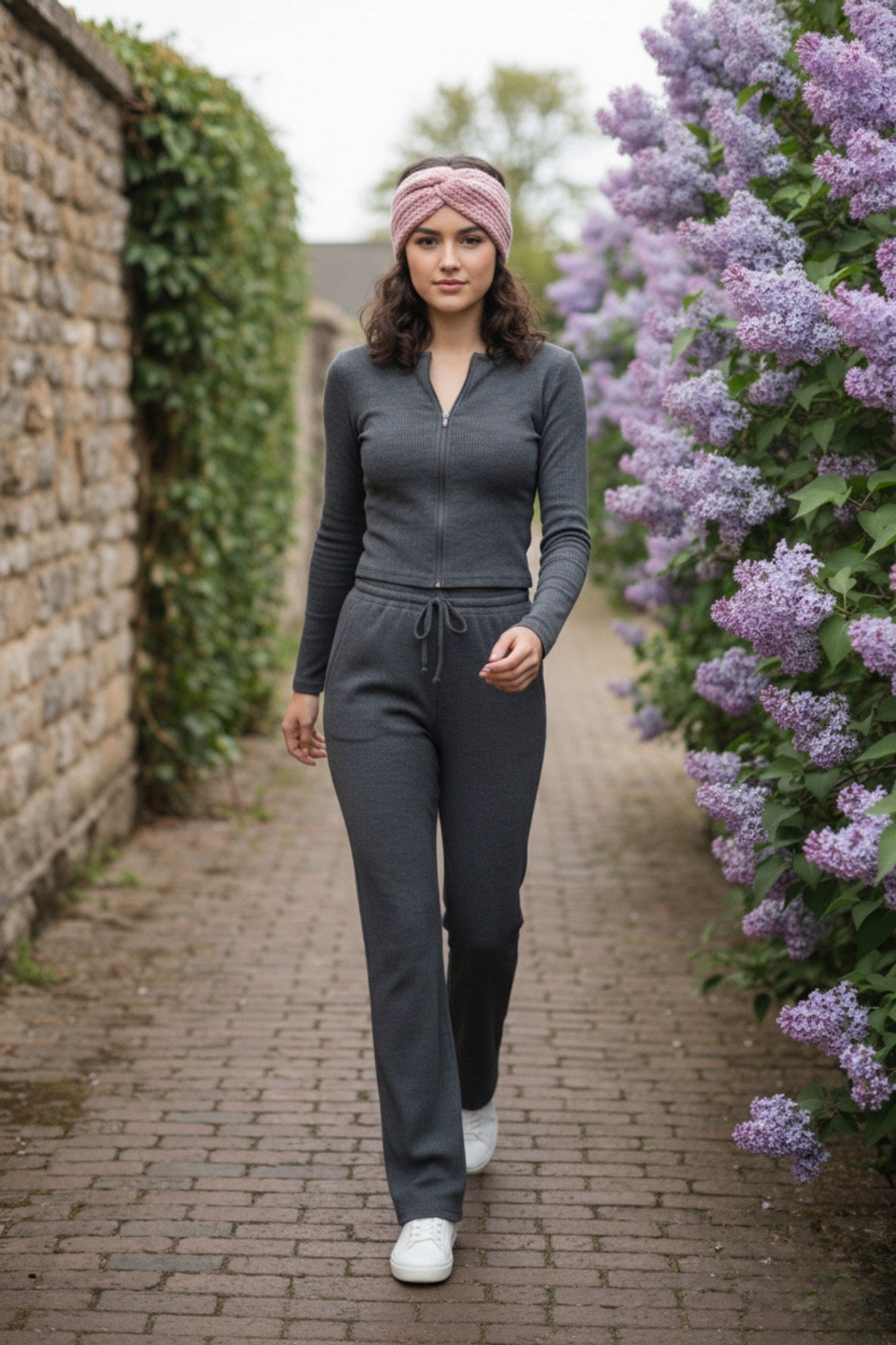 Kadın Fermuarlı Crop Ceket Pantolon İkili Takım