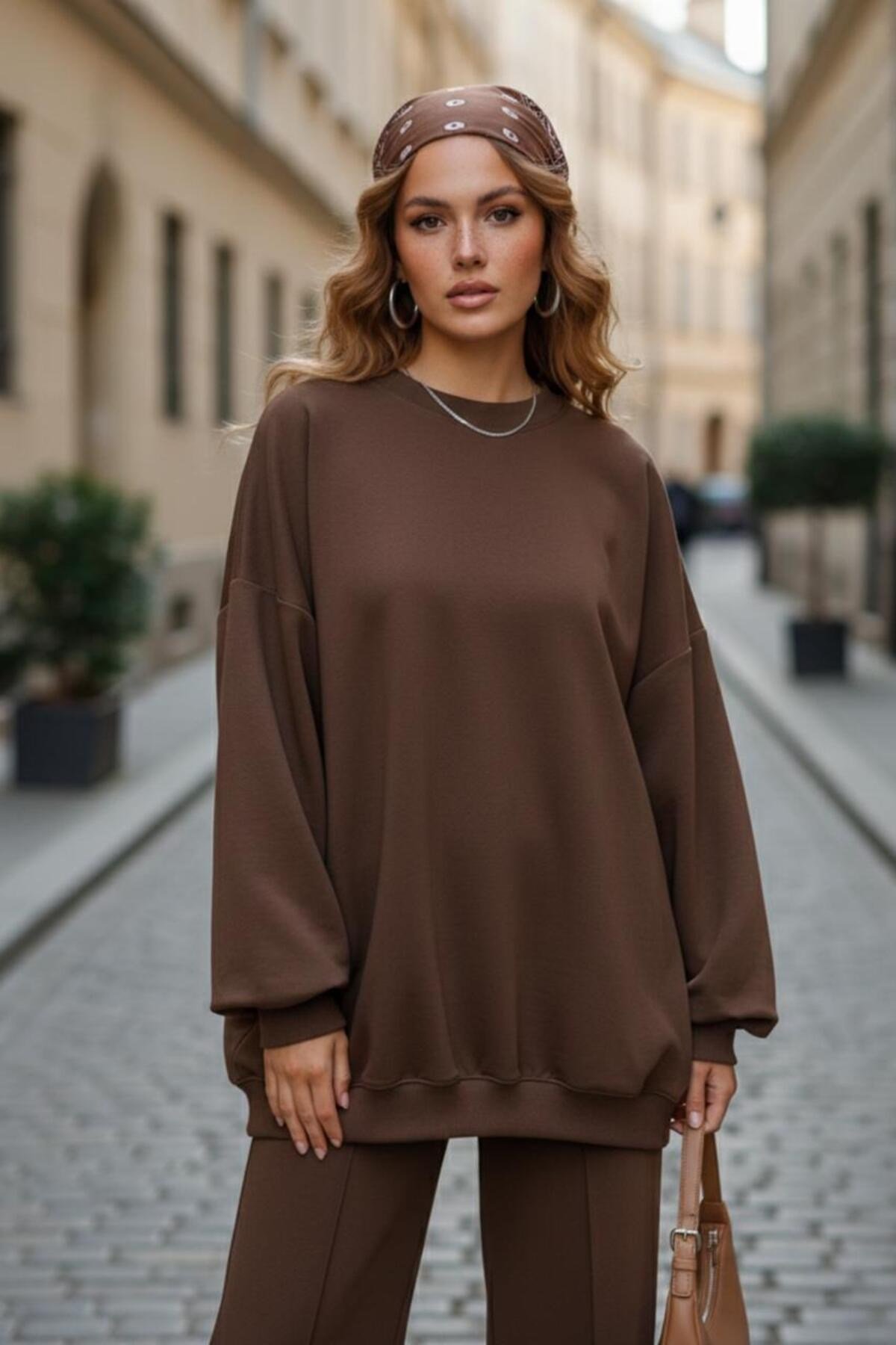 Kadın İki İplik Çımalı Oversize Eşofman Takım