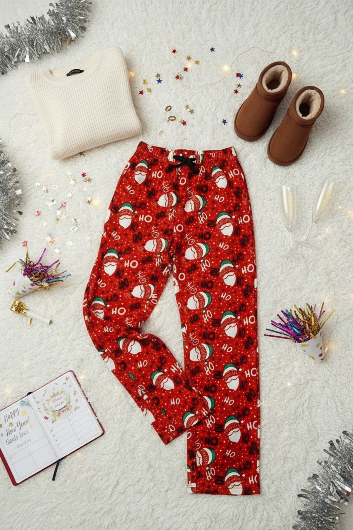 Kadın Kahverengi Leopar Desenli Süet Kumaş Pijama Pantolon