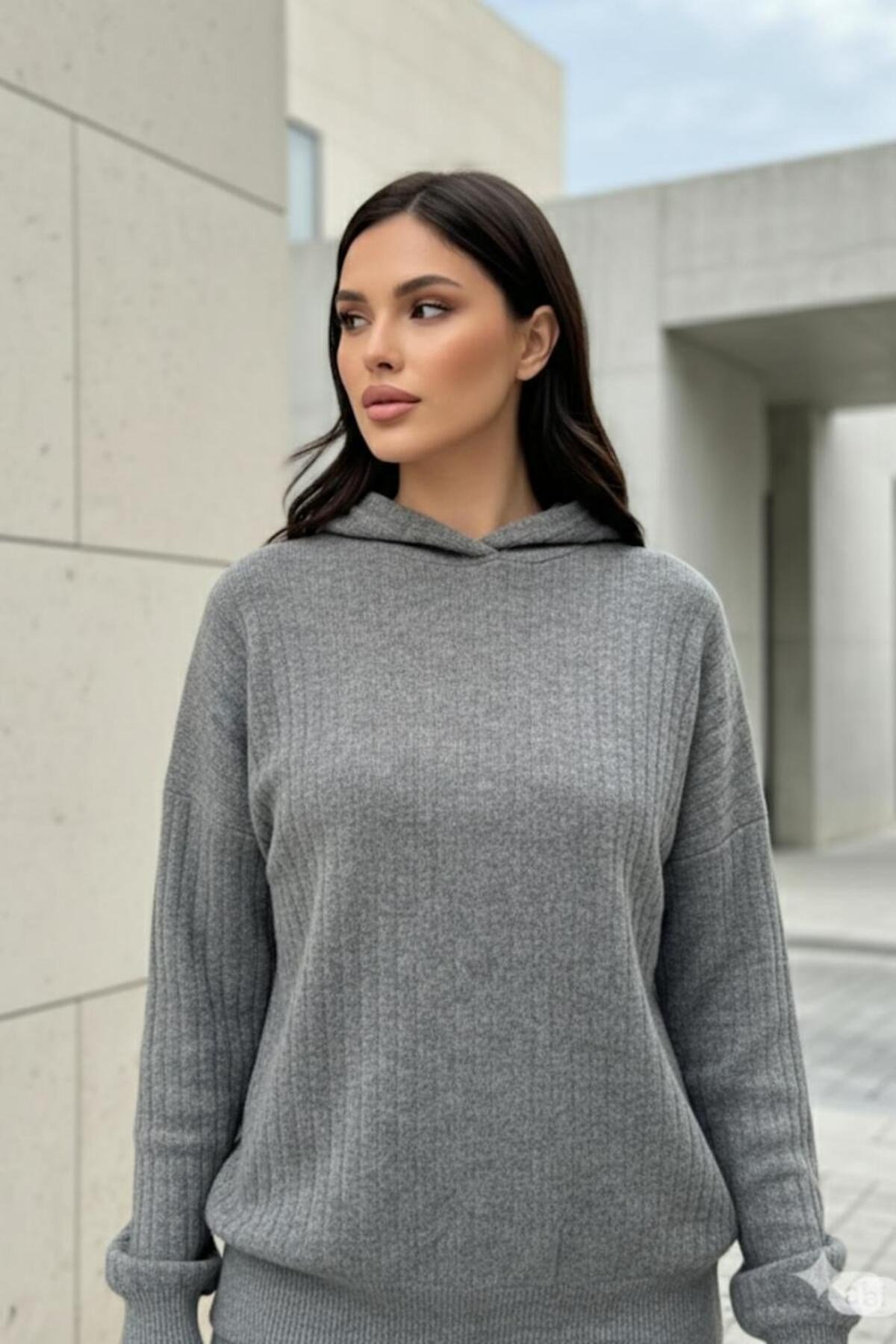 Kadın Kapüşonlu Sweat İnterlok İkili Takım