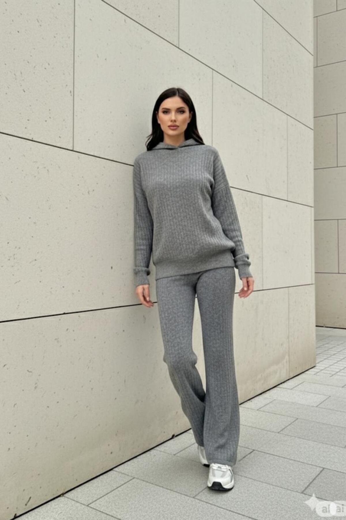 Kadın Kapüşonlu Sweat İnterlok İkili Takım